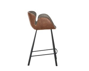 Sunpan Waldo Counter Stool - Stylish Mid-Century Modern Design with Black Bonded Leather and Iron Legs November Grey / Cinnamon Brown