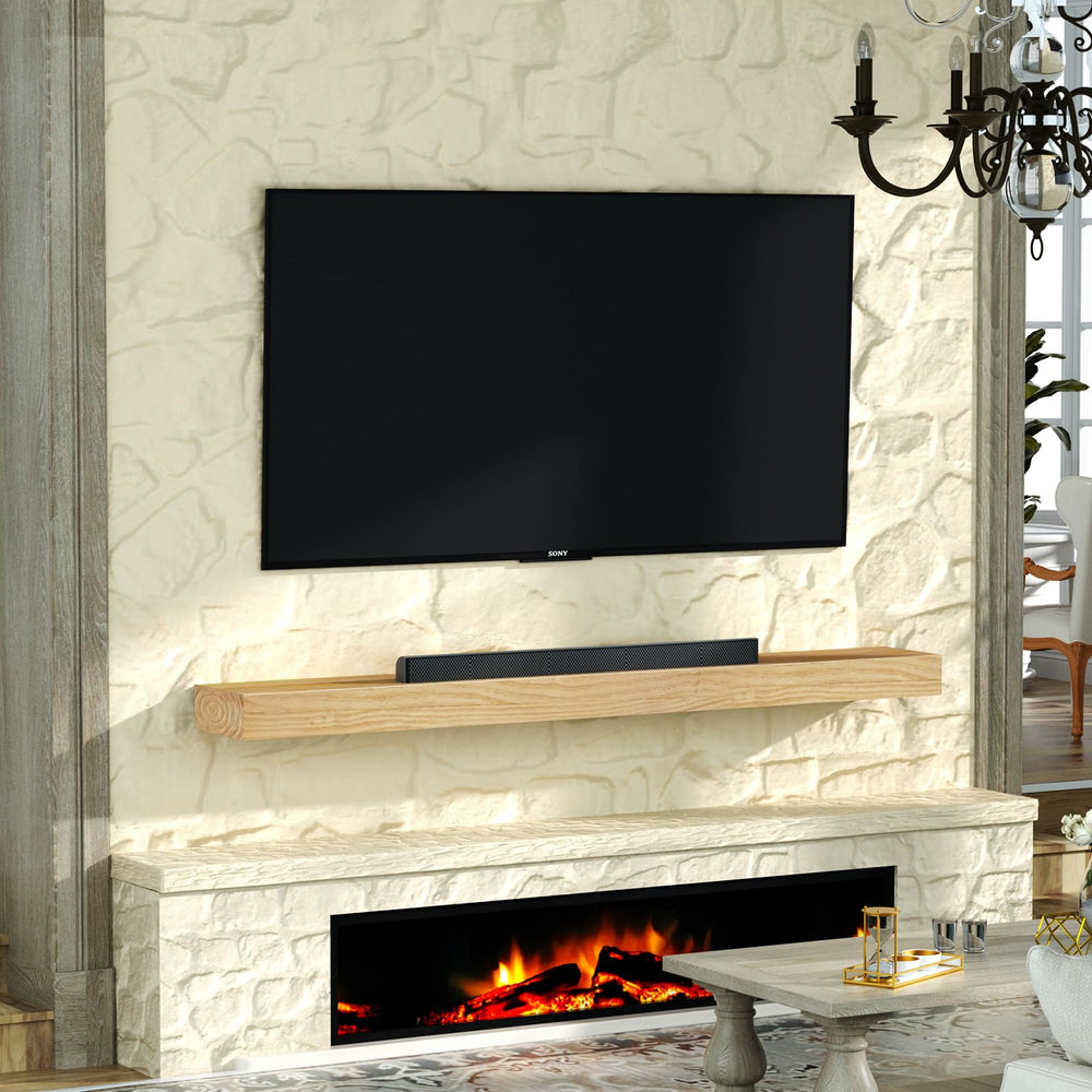 English Elm Fireplace Mantel, 60" Rustic Floating Shelf With Durable Resin Caps, Perfect For Home Decor & Display T3210P391497