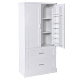 English Elm Tall Bathroom Storage Cabinet, Cabinet With Two Doors and Drawers, Adjustable Shelf, Mdf Board, White