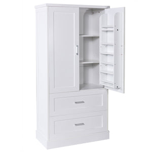 English Elm Tall White Mdf Bathroom Storage Cabinet with Adjustable Shelves and Two Lower Drawers N725S178675K