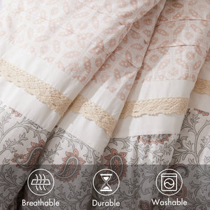 English Elm 9 Piece Cotton Percale Comforter Set In Blush - Chic Paisley Design, Oeko-Tex Certified For Comfort! B03597159