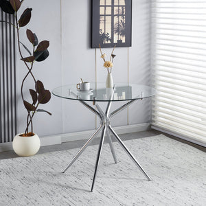 English Elm Dining Table With Tempered Glass Top & Chrome Legs – Modern Space-Saving Design For Stylish Homes W234P351122