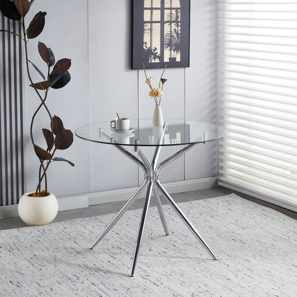 English Elm Dining Table With Tempered Glass Top & Chrome Legs – Modern Space-Saving Design For Stylish Homes W234P351122