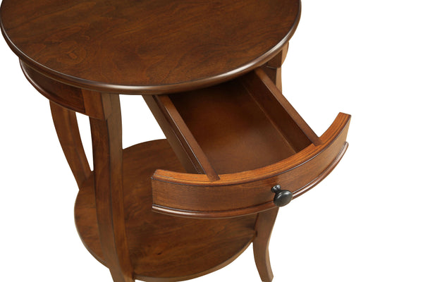 English Elm Alysa Walnut Round Accent Table with Drawer & Shelf, Cabriole Legs, Compact Durable Side Table B2726P265216