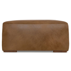 English Elm Rex Genuine Aniline Leather Ottoman Low Profile Living Room Footrest or Coffee Table B136P436948