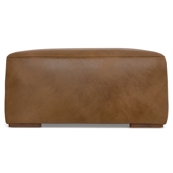 English Elm Rex Genuine Aniline Leather Ottoman Low Profile Living Room Footrest or Coffee Table B136P436948