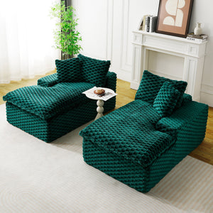 English Elm Green Turtle Velvet Double Chaise Lounge - Cozy & Multifunctional Sofa For Relaxing Or Socializing W3371S00042
