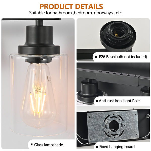 English Elm 10 Light Bathroom Vanity Fixture 65.4in Matte Metal 10-Light Wall Sconce with Clear Glass Shades for Mirror Black W2312P374794