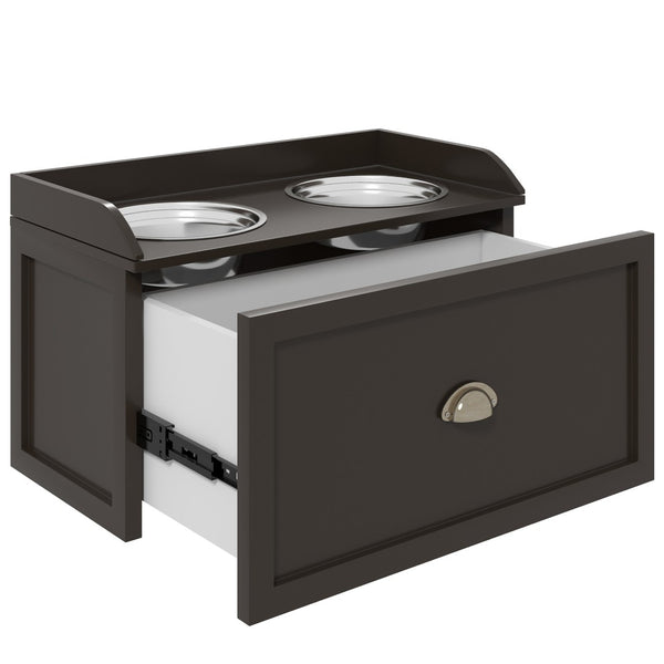 English Elm Pawhut Stylish Elevated Dog Feeding Station With Storage Drawer & Stainless Steel Bowls For Large Dogs W2225P217619-GIGA