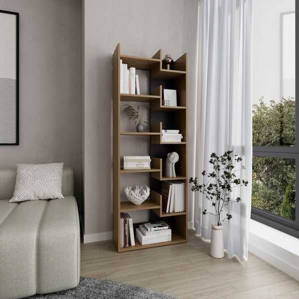 English Elm Clover 67" Tall 6-Tier Bookcase with 11 Shelves, Slim 23.7"x9.9"x67" Oak Storage Cabinet for Home B070P286452
