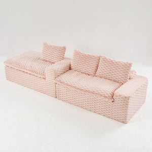 English Elm Pink Turtle Velvet Sofa: Convertible Chaise Lounge For Cozy Living, Seats 3 With Plush Comfort! W3371S00029-GIGA