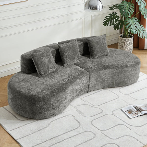 English Elm 3-seater Velvet Curved Sectional Sofa Plush Cloud Design for Open Living Rooms Gray W1765S00123
