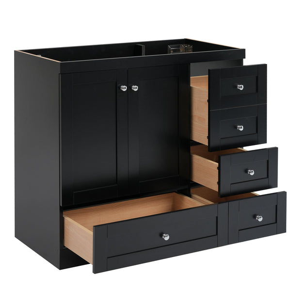 English Elm [Cabinet Only] 36" Black Bathroom Vanity - Shaker MDF Vanity with 4 Drawers, 2 Soft-Close Doors, Spacious Storage N729P176784B