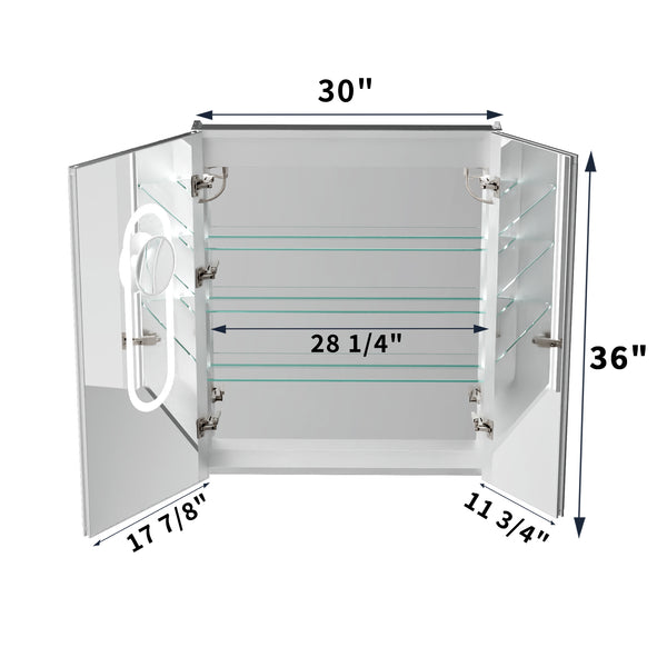 English Elm 30*36 Inch Led Medicine Cabinet with Anti-fog Gfci Outlet and Stepless Dimming Mirror W637P349415