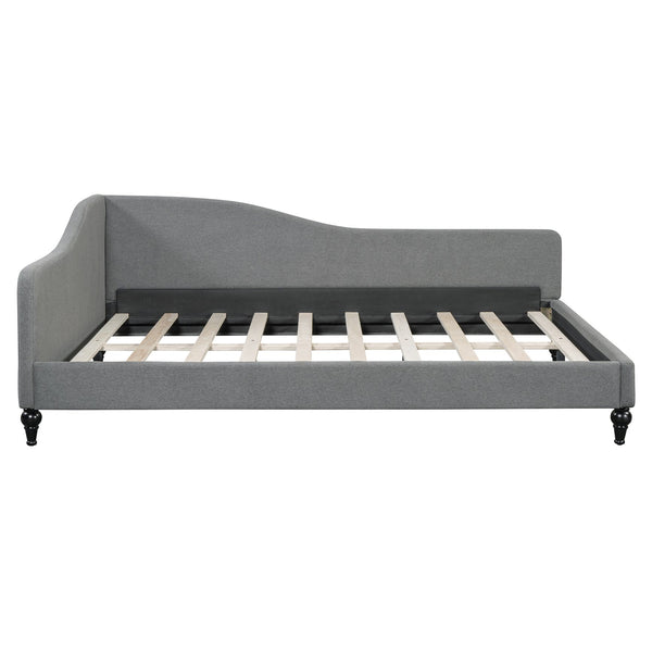 English Elm Full Size L-shaped Linen Upholstered Daybed with Solid Wood Legs for Corner Lounging Gray SF100146AAE-1