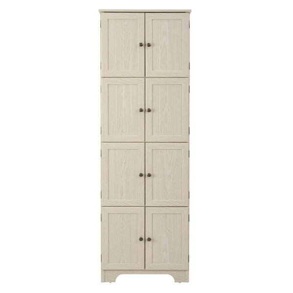 English Elm 72.4" Tall Storage Cabinet with 8 Doors and 4 Shelves, Oak Finish Large Freestanding Organizer for Home White W2275P292650