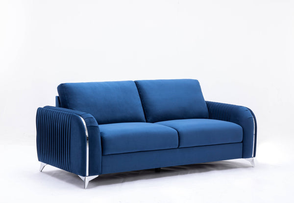 English Elm Wenona Blue Velvet Sofa – Luxurious Modern Design With Textured Armrests & Chrome Accents For Comfort B2726S00009-GIGA