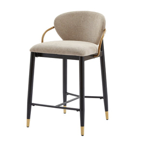 English Elm Counter Stools Set of 2 Matte Black Metal Frame Gold Tipped Legs Kitchen Island Seating Light Brown N771P405166W