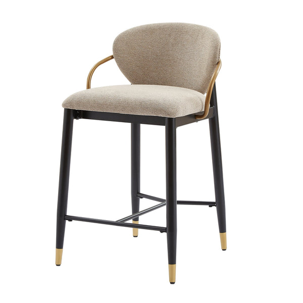 English Elm Counter Stools Set of 2 Matte Black Metal Frame Gold Tipped Legs Kitchen Island Seating Light Brown N771P405166W