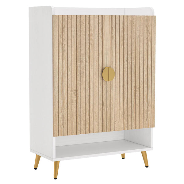 English Elm 7-tier Shoe Cabinet White Mdf Wood with Gold Handles Holds 30 Pairs Entryway T3971P418448