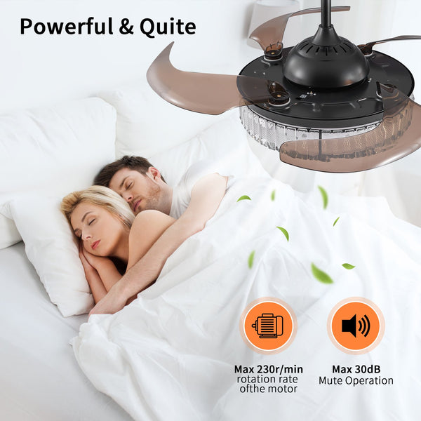 English Elm 48" Retractable Blade Crystal Led Ceiling Fan with Remote for Bedroom Dining Kitchen W2312P415980