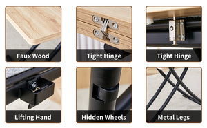 English Elm Modern Lift Top Multifunctional Table Mfc Surface Black Metal Legs Small Space Desk W1151P149702