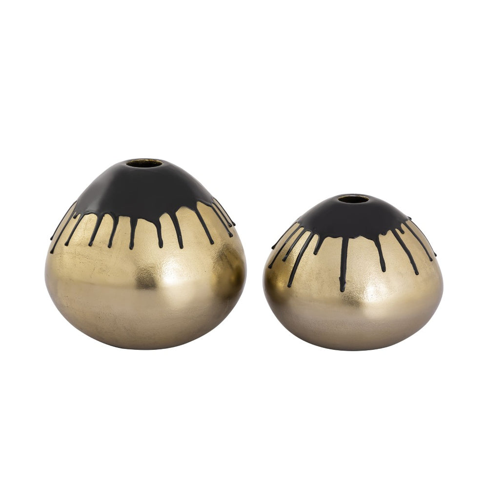 Atlas Abbott Decorative Metal Vases - Set of 2 with Black Enamel Drip & Brass Finish for Modern Decor AC11002-01S