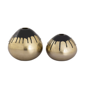 Atlas Abbott Decorative Metal Vases - Set of 2 with Black Enamel Drip & Brass Finish for Modern Decor AC11002-01S