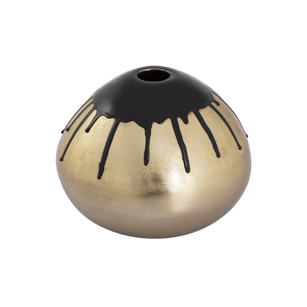Atlas Abbott Decorative Metal Vases - Set of 2 with Black Enamel Drip & Brass Finish for Modern Decor AC11002-01S