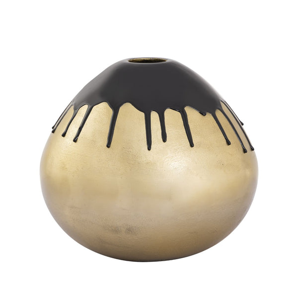 Atlas Abbott Decorative Metal Vases - Set of 2 with Black Enamel Drip & Brass Finish for Modern Decor AC11002-01S