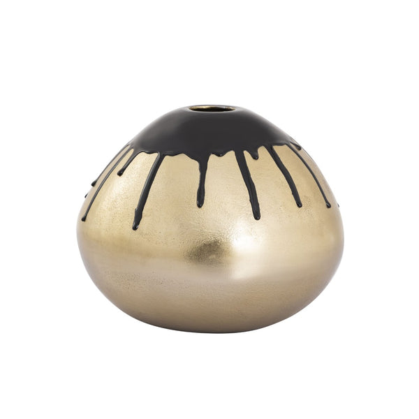 Atlas Abbott Decorative Metal Vases - Set of 2 with Black Enamel Drip & Brass Finish for Modern Decor AC11002-01S