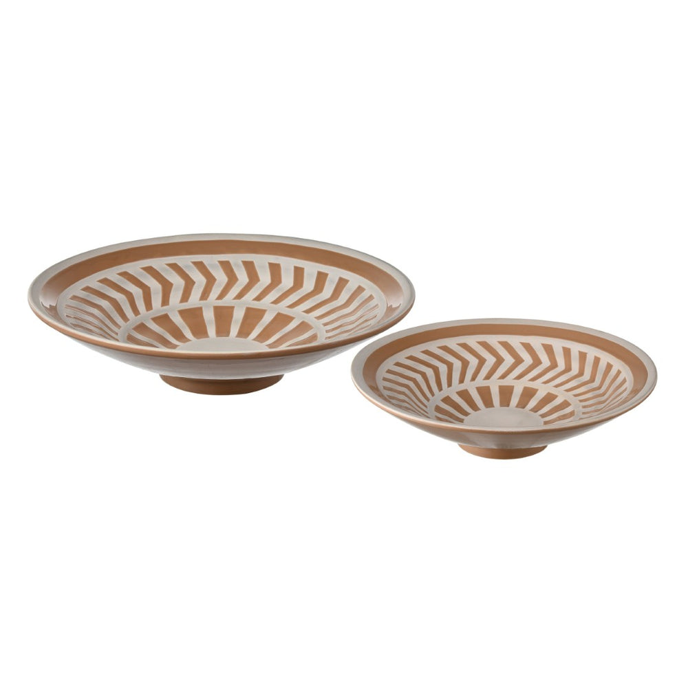 Atlas Aidy Bowl Set of 2 - Elegant Glazed Terracotta with Geometric White Interior for Stylish Serving AC11017-01S