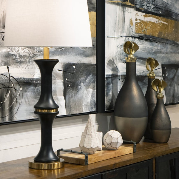 Atlas Aimee Decorative Bottle Set of 3 – Sculptural Glass with Twisted Brass Stoppers for Elegant Display AC11018-01S