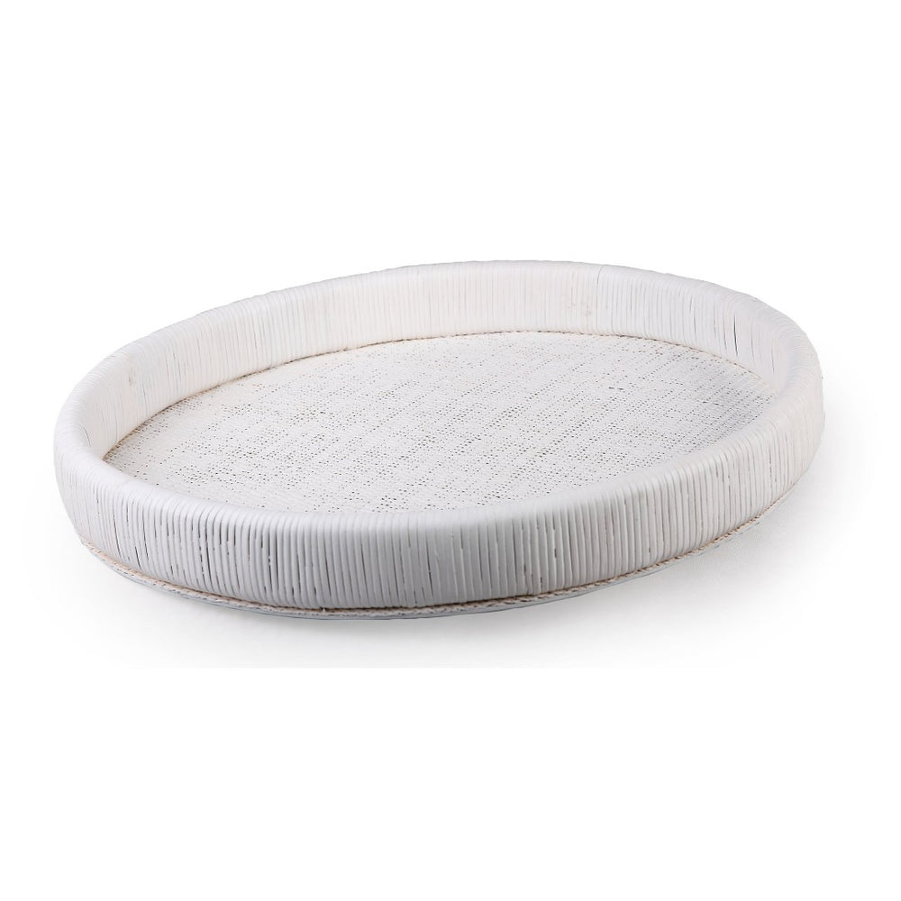 Atlas Akio Tray - Handcrafted Round Serving Tray for Stylish Entertaining and Home Décor Organization White AC11019-01