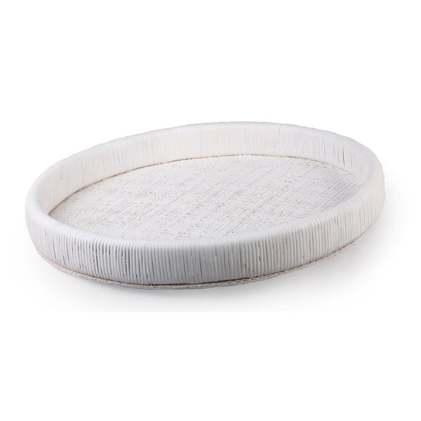 Atlas Akio Tray - Handcrafted Round Serving Tray for Stylish Entertaining and Home Décor Organization White AC11019-01