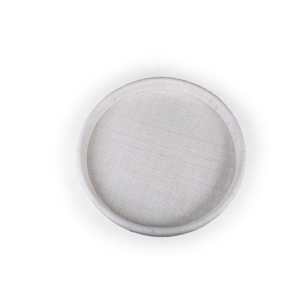 Atlas Akio Tray - Handcrafted Round Serving Tray for Stylish Entertaining and Home Décor Organization White AC11019-01