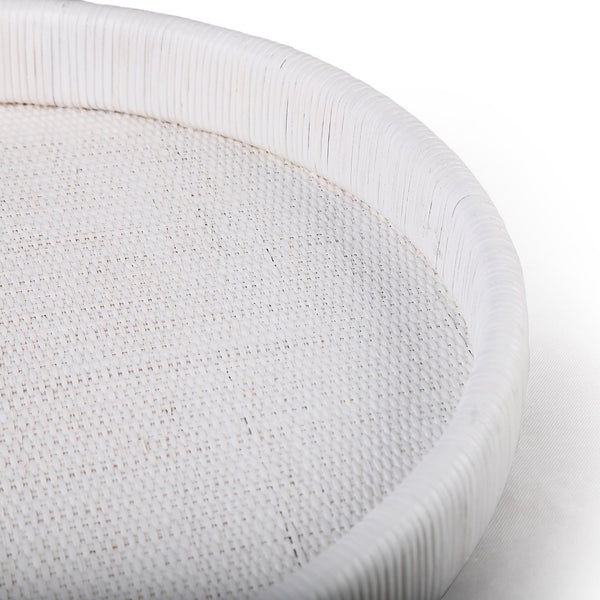 Atlas Akio Tray - Handcrafted Round Serving Tray for Stylish Entertaining and Home Décor Organization White AC11019-01