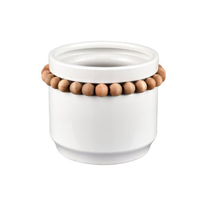 Atlas Anders Vase - Glossy White Earthenware with Wooden Bead Accent for Coastal-Modern Home Decor Small AC11035-01