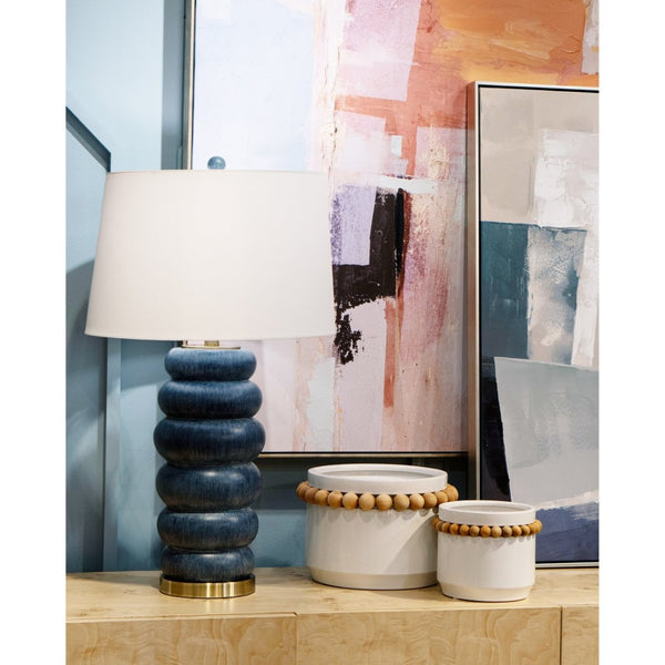 Atlas Anders Vase - Glossy White Earthenware with Wooden Bead Accent for Coastal-Modern Home Decor Small AC11035-01