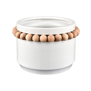 Atlas Anders Vase - Glossy White Earthenware with Wooden Bead Accent for Coastal-Modern Home Decor Large AC11035-02