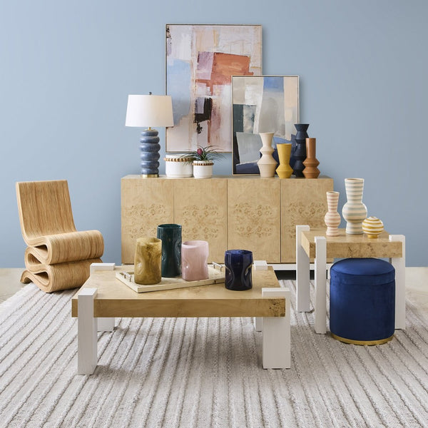 Atlas Anders Vase - Glossy White Earthenware with Wooden Bead Accent for Coastal-Modern Home Decor Large AC11035-02