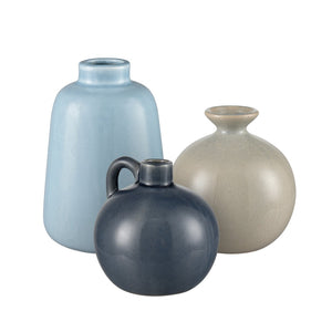 Atlas Andra Vase Set of 3 - Handcrafted Bud Vases with Unique Crackle Finish in Blue and Beige Tones AC11036-01S