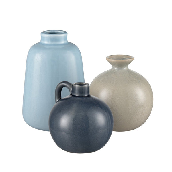 Atlas Andra Vase Set of 3 - Handcrafted Bud Vases with Unique Crackle Finish in Blue and Beige Tones AC11036-01S