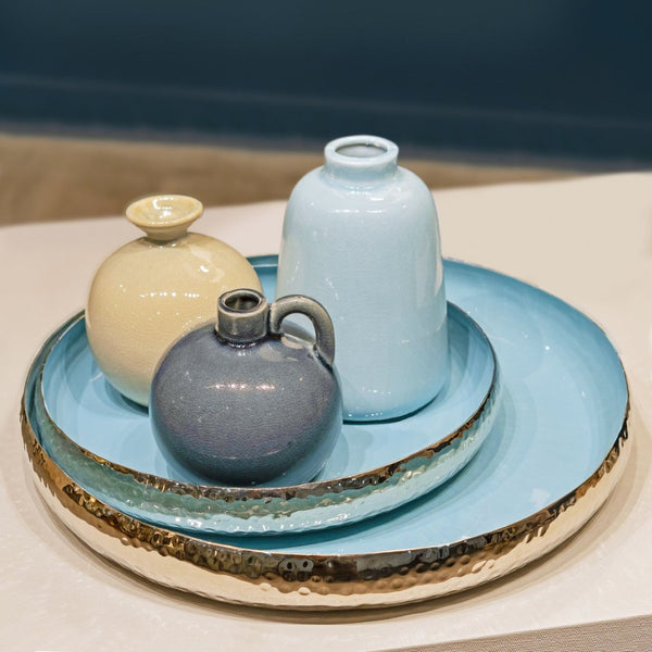 Atlas Andra Vase Set of 3 - Handcrafted Bud Vases with Unique Crackle Finish in Blue and Beige Tones AC11036-01S