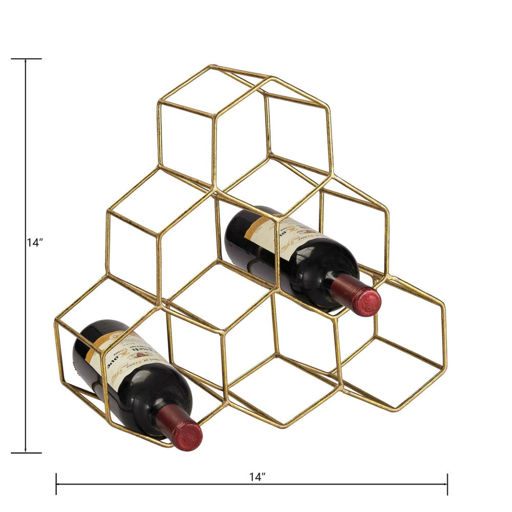 Atlas Angular Modern Honeycomb Wine Rack - Elegant Gold Metal Display for Stylish Home Bars & Counters AC11038-01