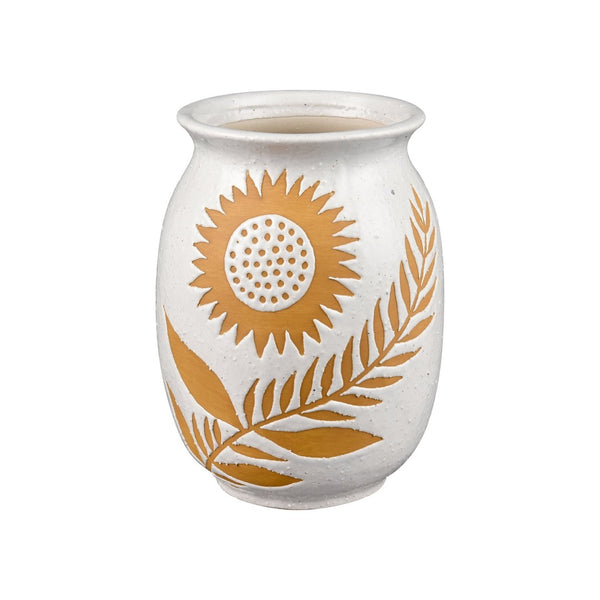 Atlas Annie Vase - Handcrafted Earthenware with Sunflower Motif for Rustic and Modern Décor Appeal Medium AC11040-01