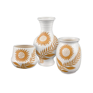 Atlas Annie Vase - Handcrafted Earthenware with Sunflower Motif for Rustic and Modern Décor Appeal Small AC11041-01