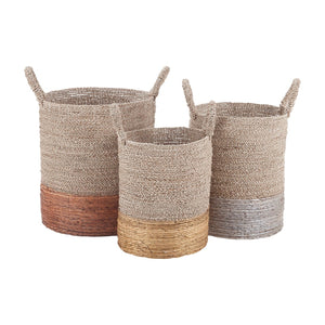 Atlas Archipelago Nested Baskets Set of 3 - Handcrafted Seagrass with Metallic Accents for Stylish Storage AC11048-01S