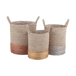 Atlas Archipelago Nested Baskets Set of 3 - Handcrafted Seagrass with Metallic Accents for Stylish Storage AC11048-01S