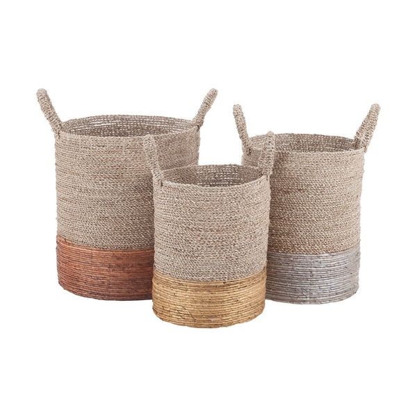 Atlas Archipelago Nested Baskets Set of 3 - Handcrafted Seagrass with Metallic Accents for Stylish Storage AC11048-01S